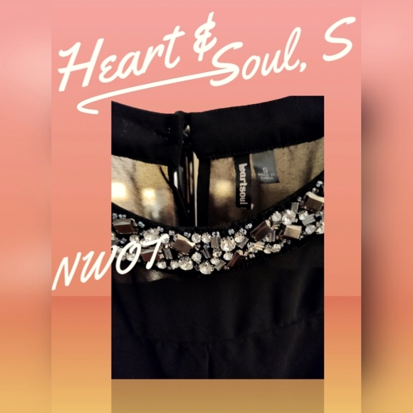 Heart Soul Black Chiffon Sleeveless Jeweled Neckline Blouse, S - Picture 2 of 4